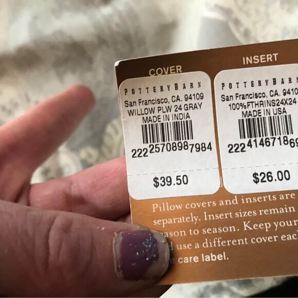 Set / 2 POTTERY BARN  gray print pillow 24' covers, NWT - Picture 4 of 5